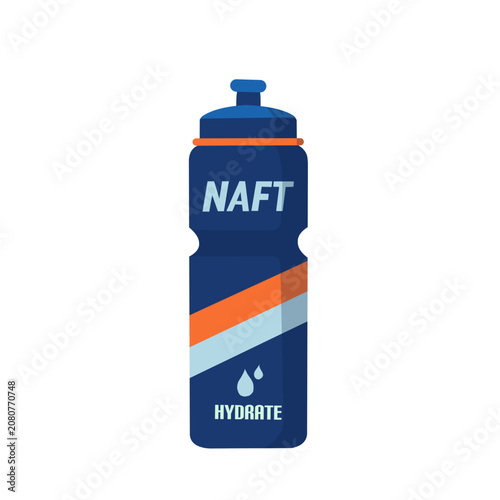 Sports Water Bottle with Hydration Label in Flat Vector Style for Football Training