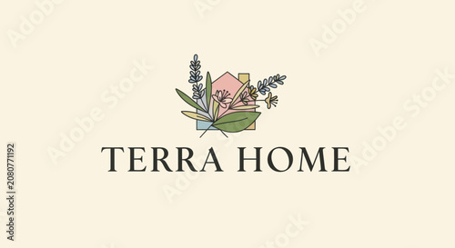 Canvastavla Terra Home logo with house and botanical elements on a light background