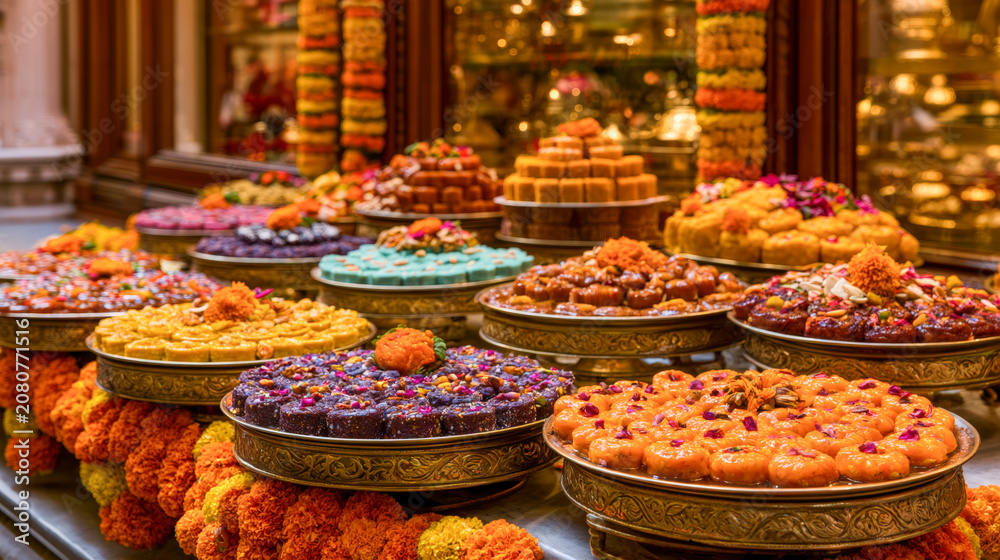 Fototapeta premium Diwali Sweets and Traditional Indian Desserts on Festive Table