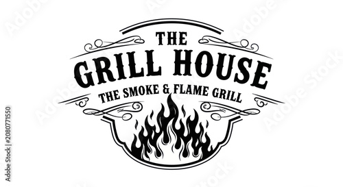 Foto The Grill House Smoke and Flame Grill Restaurant Logo Design.