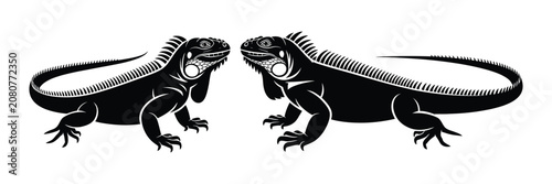 Tableau sur toile Iguana lizard silhouette icons in smooth and spiky styles isolated black vector illustration for wildlife, reptiles, nature, and zoology themes
