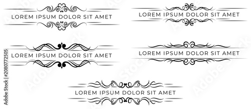 Ornate decorative text dividers with swirls and flourishes border frame