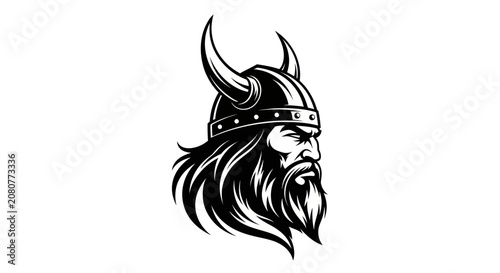 Canvastavla Viking Warrior Head with Horned Helmet and Beard.