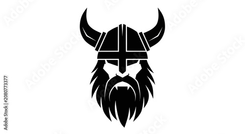 Картината върху платно Viking Warrior Head with Horned Helmet and Beard.