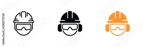 Industrial worker safety helmet icons. construction, labor protection, occupational safety, engineering, manufacturing, and protective equipment.