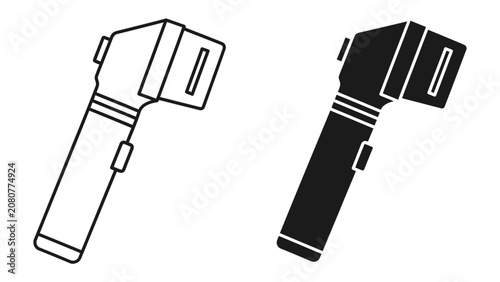Canvastavla Medical Otoscope Icons: A set of line and solid black icons representing a medical otoscope, a diagnostic tool used for examining the ear canal and eardrum
