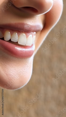 Close up of a young perfect clean white tooth smile