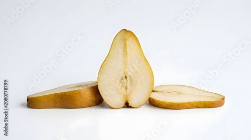 Sliced pears on white background