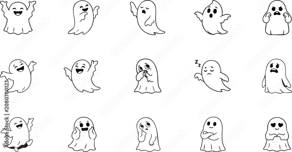 Obraz premium Halloween ghost emojis and stickers set