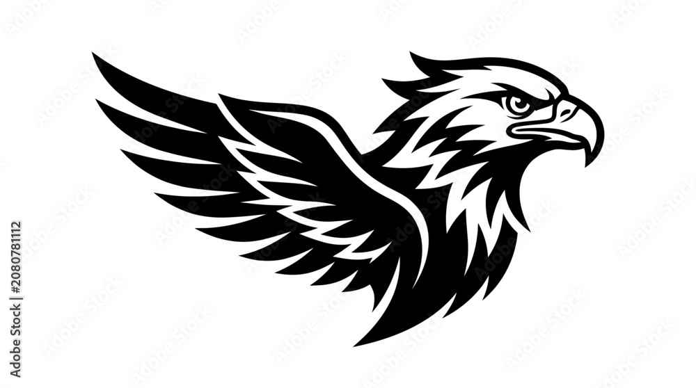 Fototapeta premium Stylized eagle head and wing profile.