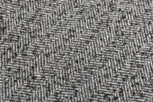 Gray Herringbone Tweed Fabric Texture Close-Up Macro Background