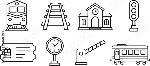 Fotografie Railways Modern and Premium Icon Set, Featuring train, tracks, station, signal a