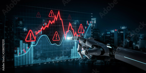 Cybersecurity Risk Analysis Concept with AI Robot and Financial Market Data