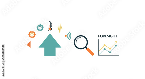 Foresight Predictive Analytics Data Architecture Map with Audit Search Glass and Green Finance Trend Concept