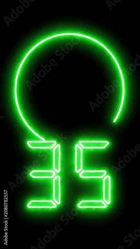 Neon green digital number 35 on dark background