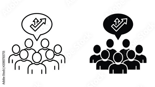 Team success and strategic decision icon with people and upward arrow, strategy
