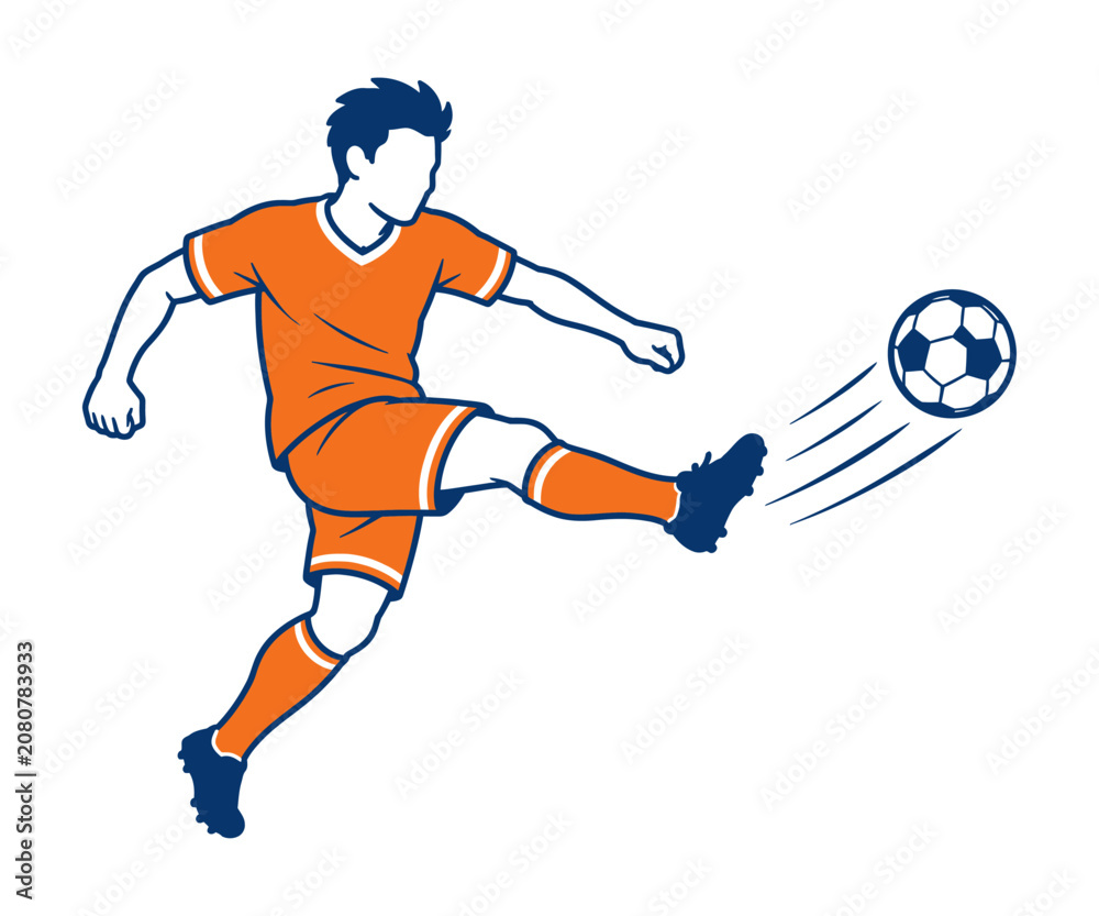 Fototapeta premium Soccer Player Powerful Shoot Action Vector Illustration