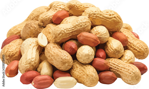 Pile of Peanuts in Shells and Shelled on White Background