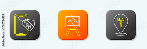 Canvas Print Set line Online auction, Auction painting and hammer icon. Vector
