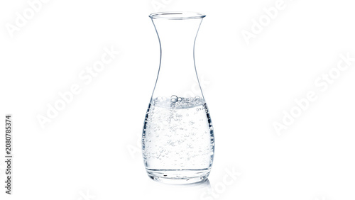 Elegant clear glass decanter carafe table serving glassware isolated on transparent background