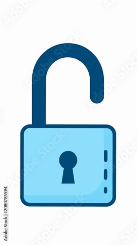 Blue unlocked padlock icon on white background.