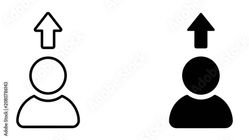 Fotografie Ascendancy Symbol: A conceptual illustration featuring two person icons, one outlined and one solid black, each with an upward-pointing arrow above their head, symbolizing progress, growth