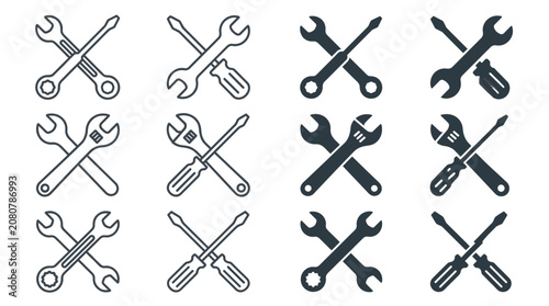 Tableau sur toile Wrench Screwdriver Tools Icons Set with Cross Tools Symbols in Simple Black and