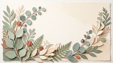 Botanical Paper Cut Frame Eucalyptus Fern Leaves Sage Green Terracotta Wedding Card