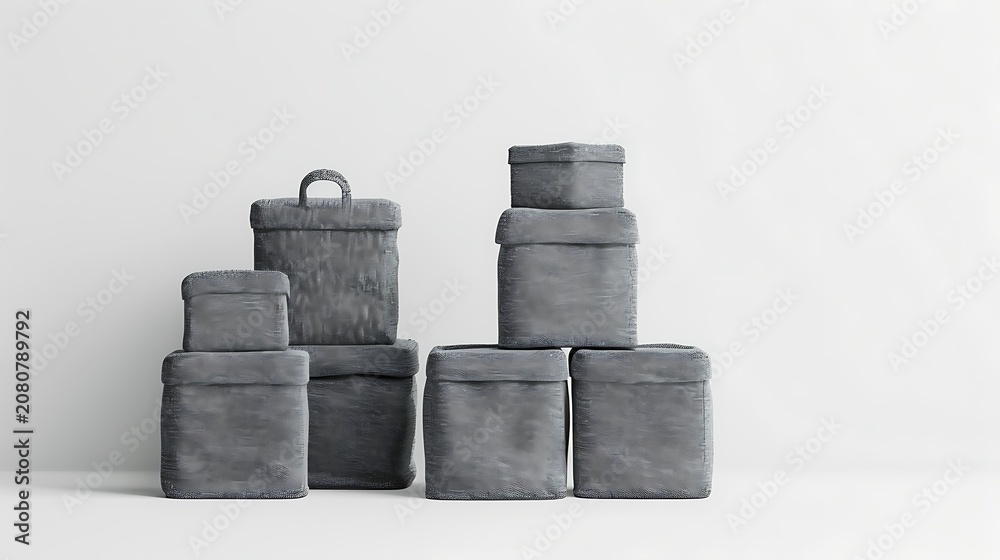 Naklejka premium Gray gradient geometric shapes, abstract cubes spheres