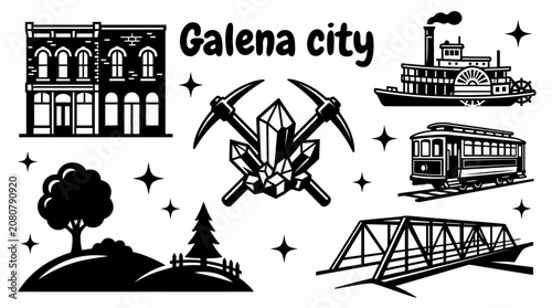 Photography Galena Illinois historic American towns, vintage architecture, tourism, and heritage illustrations