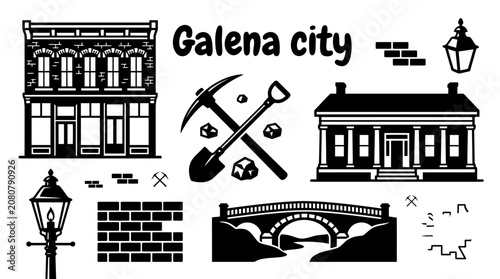 Canvas Print Galena Illinois historic American towns, vintage architecture, tourism, and heritage illustrations