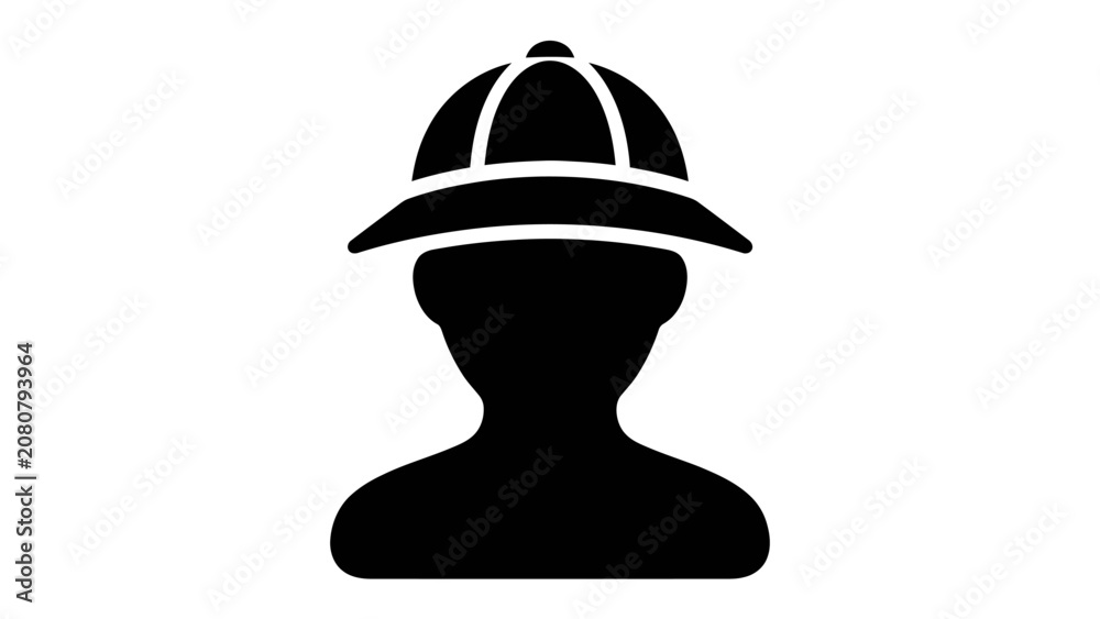 Fototapeta premium Explorer Silhouette: A stylized black silhouette of an explorer wearing a safari hat, representing adventure and discovery.