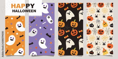 Halloween Pattern With Ghosts Pumpkins And Spiders Vector Illustration