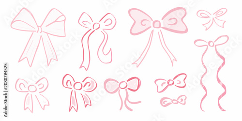 Hand drawn Watercolor Ribbon Bows Collection Delicate Pink Tones