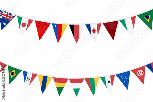 International flags pennant banner set on a white background