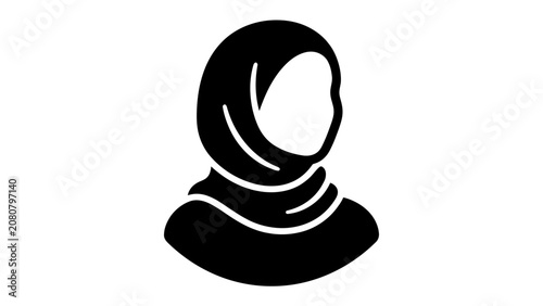 Принти на полотні Muslim Woman in Hijab: A simple and elegant black icon represents a Muslim woman wearing a traditional hijab, symbolizing modesty and cultural identity