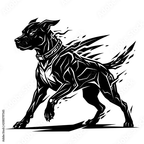 Fotografie A dog runs swiftly with motion lines around it in a graphic illustration