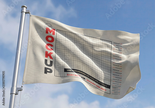 Realistic Waving Flag Mockup Blue Sky