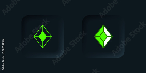 Tableau sur toile Green Gem stone icon isolated on black background