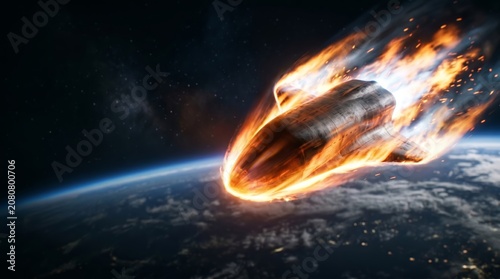 Futuristic Spacecraft Re-entering Earth Atmosphere with Intense Heat and Flames