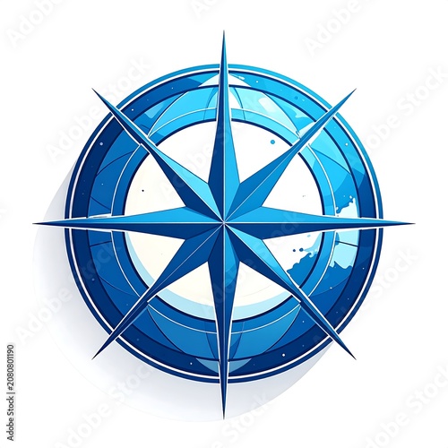 A blue compass rose with a white and light blue background