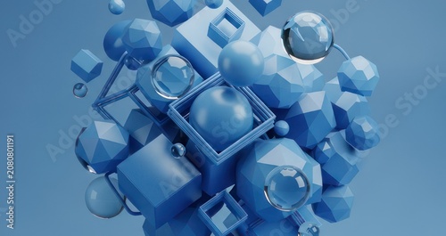 Abstract 3D Blue Geometric Shapes Composition