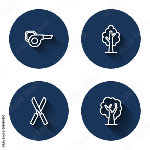 фотографія Set line Leaf garden blower, Tree, Gardening scissors and with long shadow