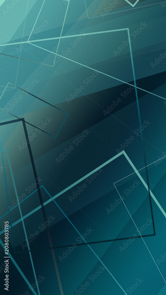 Obraz premium Geometric abstract lines and rectangles in teal and dark blue create a modern tech mood, ideal for banners, presentations, and background design with copy space.