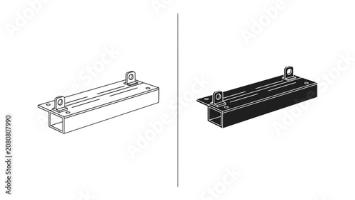 Tablou pe pânză Dual-Tone Metal Bracket: A clean, minimalist presentation of a sturdy metal bracket, shown in both outline and solid black, highlighting its structural design and utility