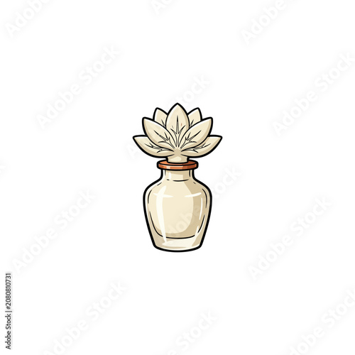 A Clean Vector Depiction Of A Perfume Bottle Adorned With An Intricate Lotus Blossom Topper Emphasizing Purity And Sophistication Vector Illustration