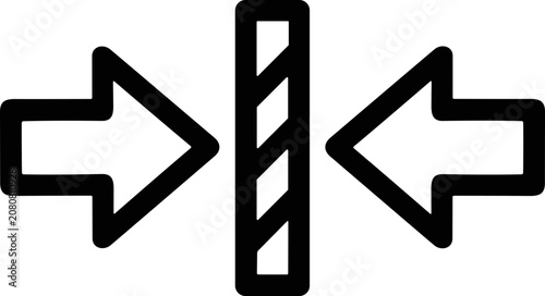Fotografi Two arrows pushing towards a vertical barrier, concept of pressure, challenge, o