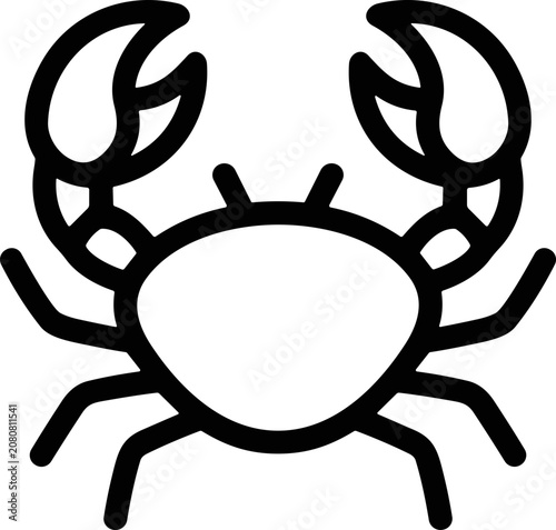 Foto Minimalist crab icon, black outline symbol of crustacean on white background