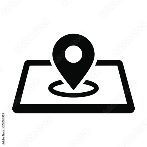 Map pin marker icon on abstract flat location base for navigation and travel mapping applications isolated on white background