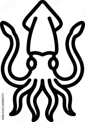 Photos Minimalist Squid Outline Icon, Cephalopod Sea Creature Vector Art